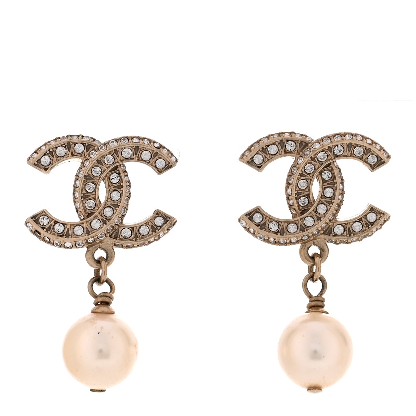 Crystal Timeless CC Pearl Drop Earrings Light Gold
