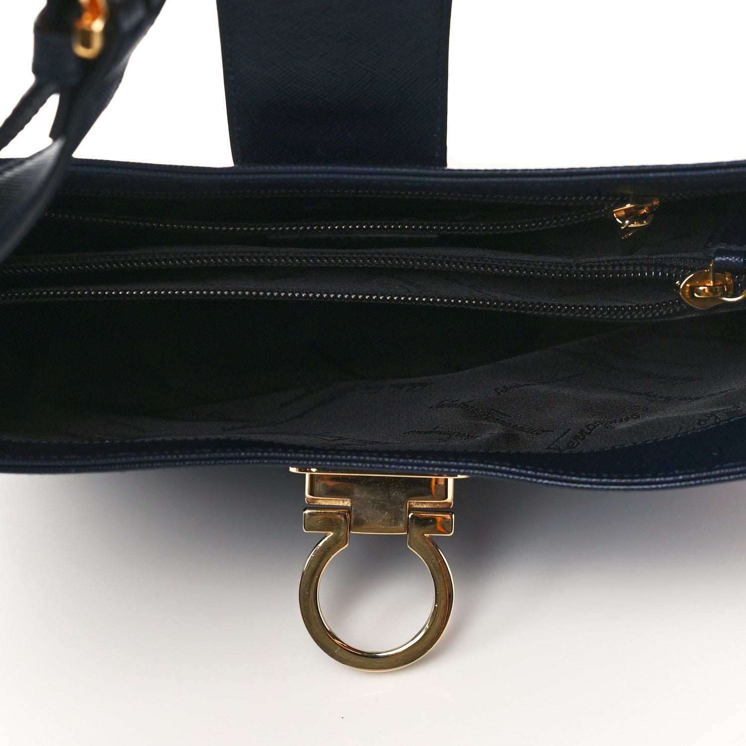 Salvatore Ferragamo Hammered Calfskin Trifolio Shoulder Bag Navy 5 of 11