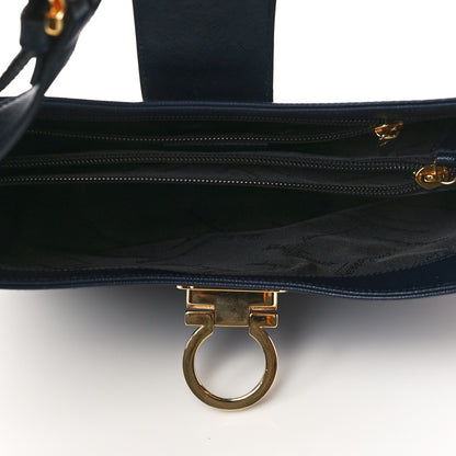 Salvatore Ferragamo Hammered Calfskin Trifolio Shoulder Bag Navy 5 of 11