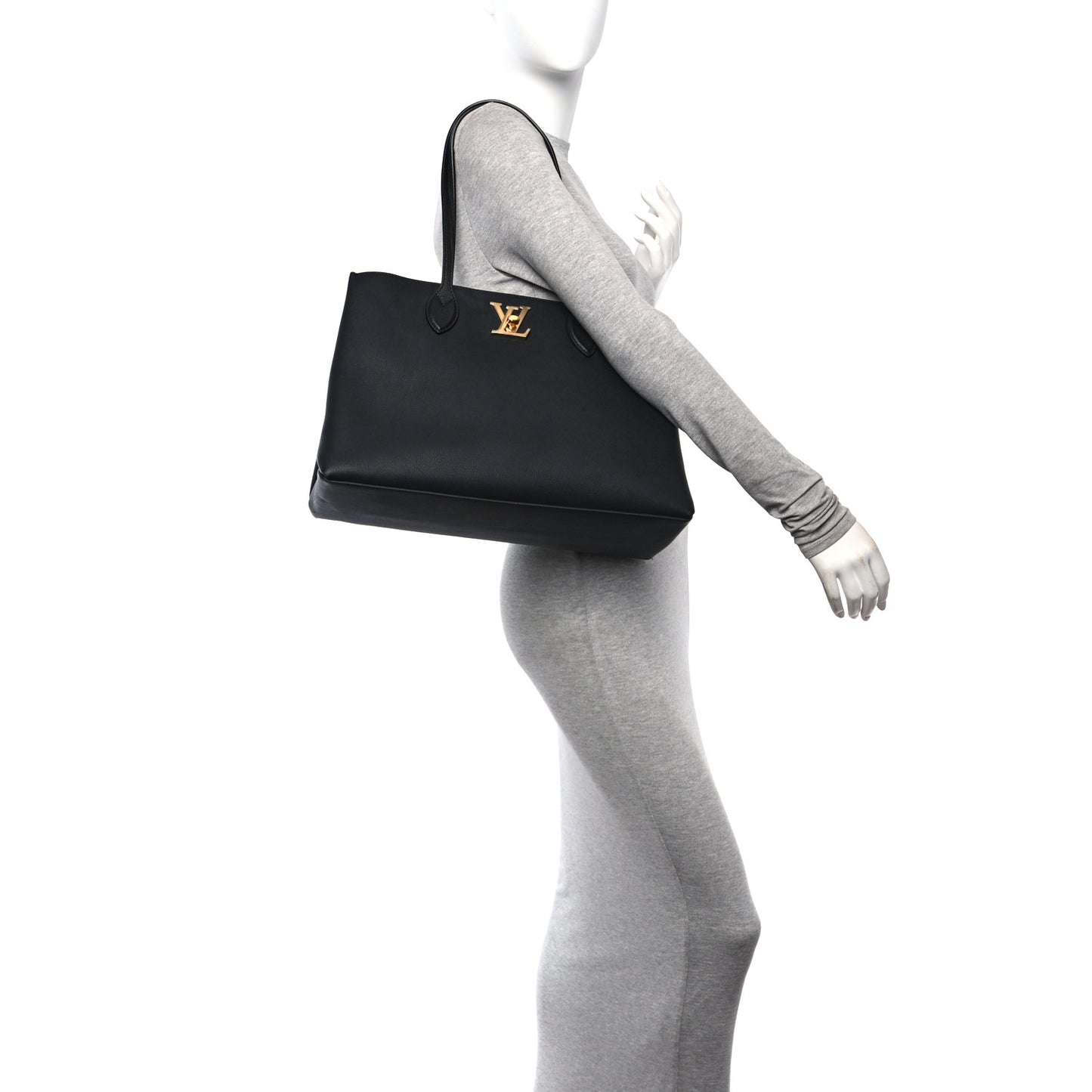Grained Calfskin Lockme Shopper Black