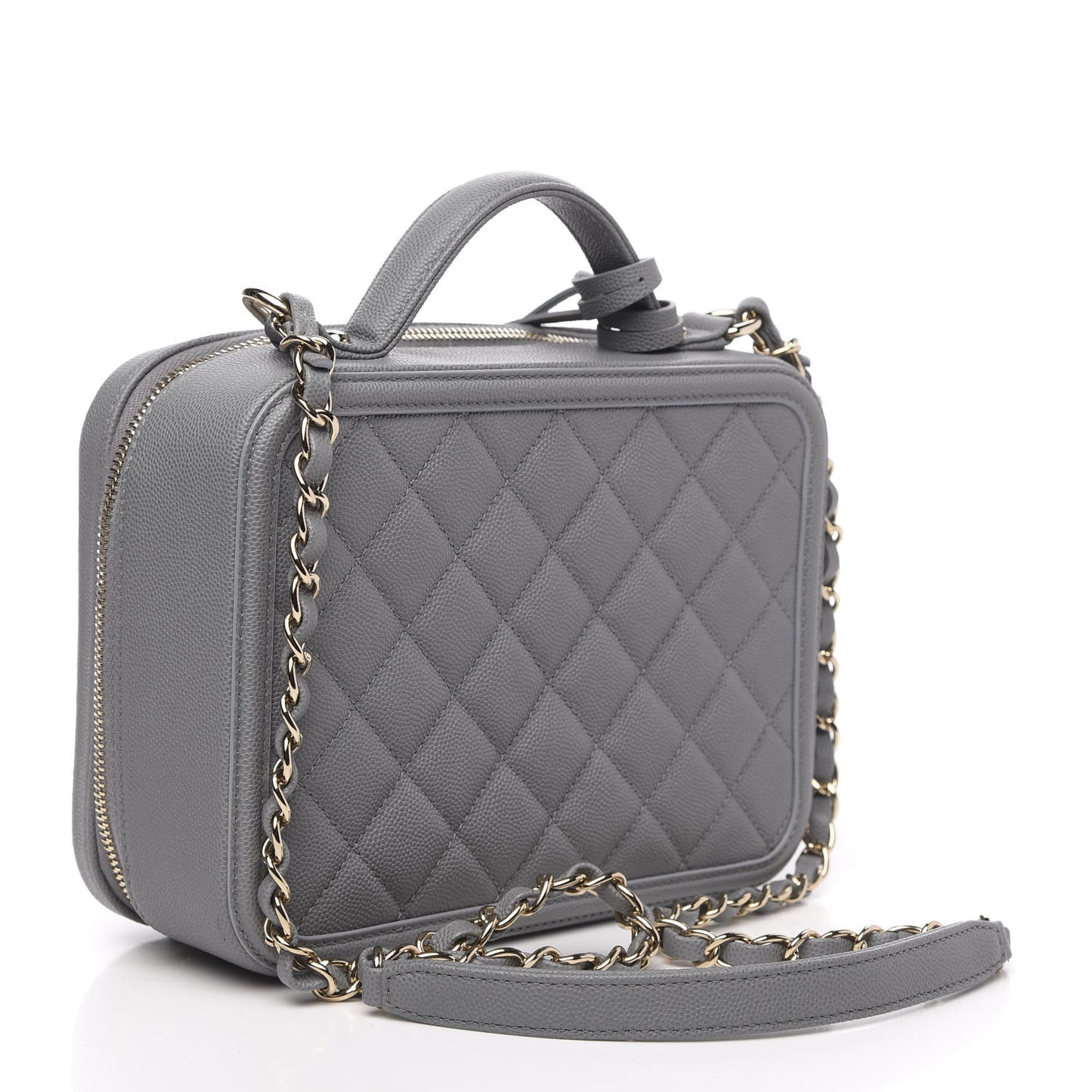 Caviar Quilted Medium CC Filigree Vanity Case Grey