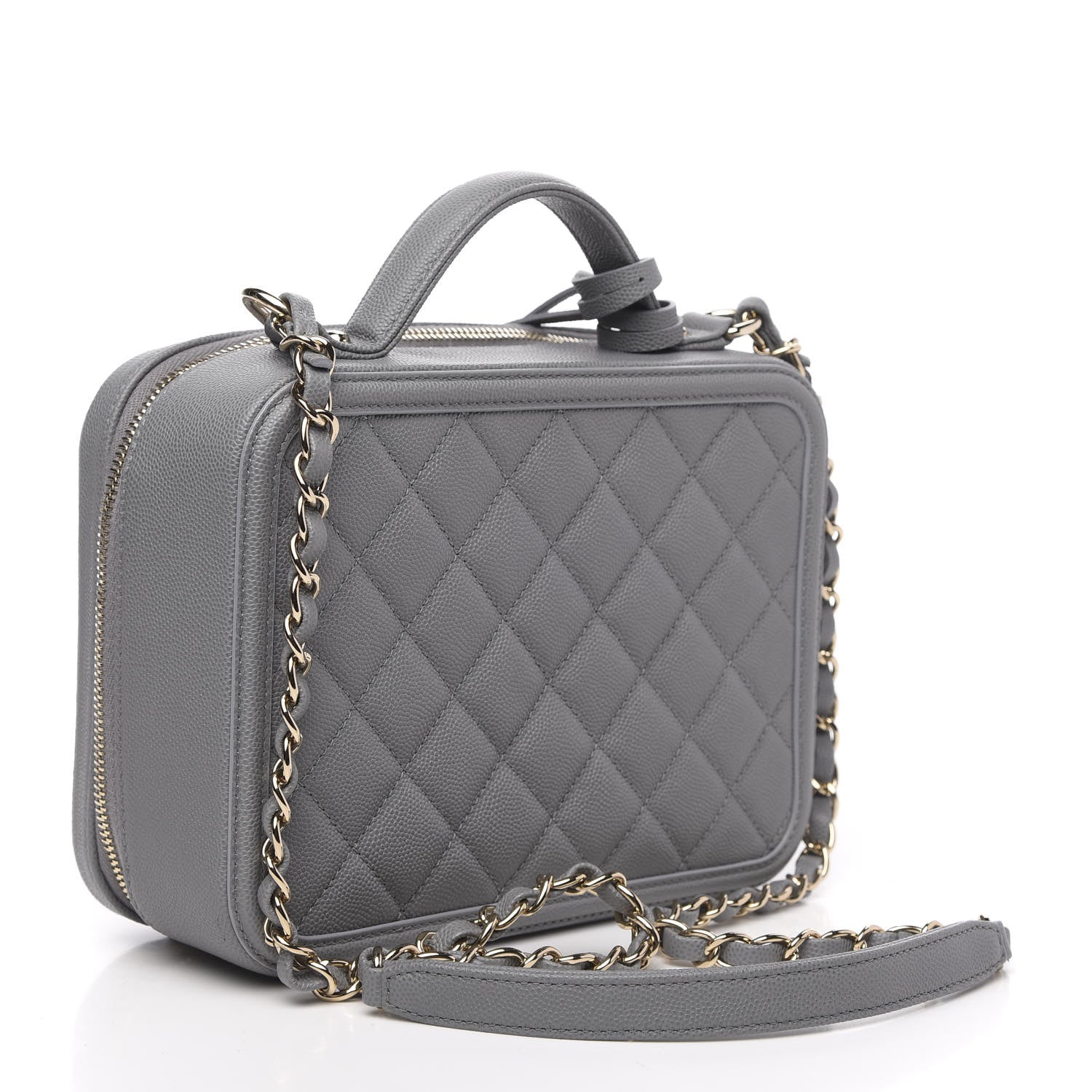 Chanel Caviar Quilted Medium CC Filigree Vanity Case Grey 2 of 9