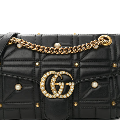 Gucci Calfskin Matelasse Studded Small Pearly GG Marmont Shoulder Bag Black 9 of 12