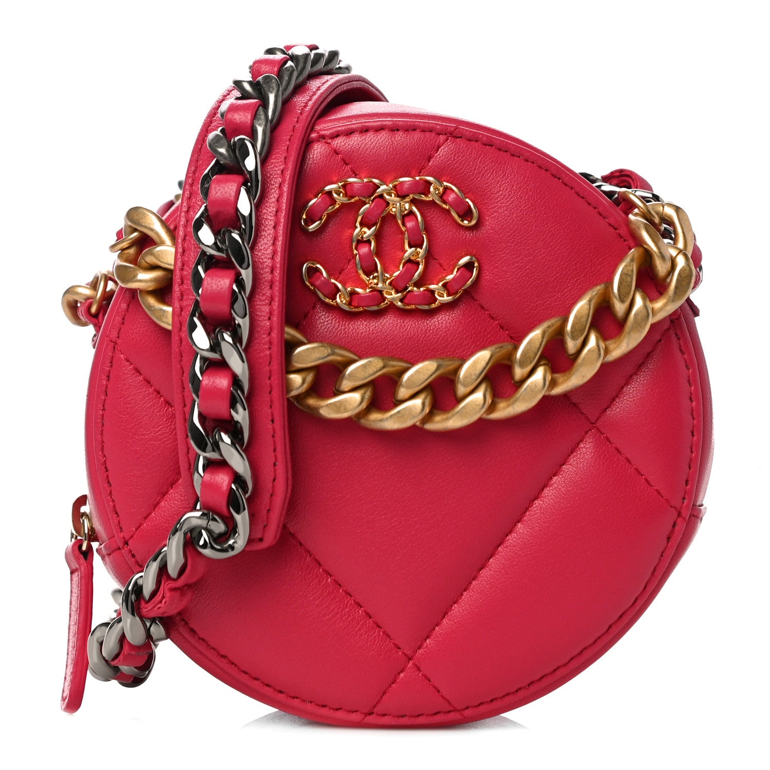 Chanel Goatskin Quilted Chanel 19 Round Clutch With Chain Dark Pink 1 of 11