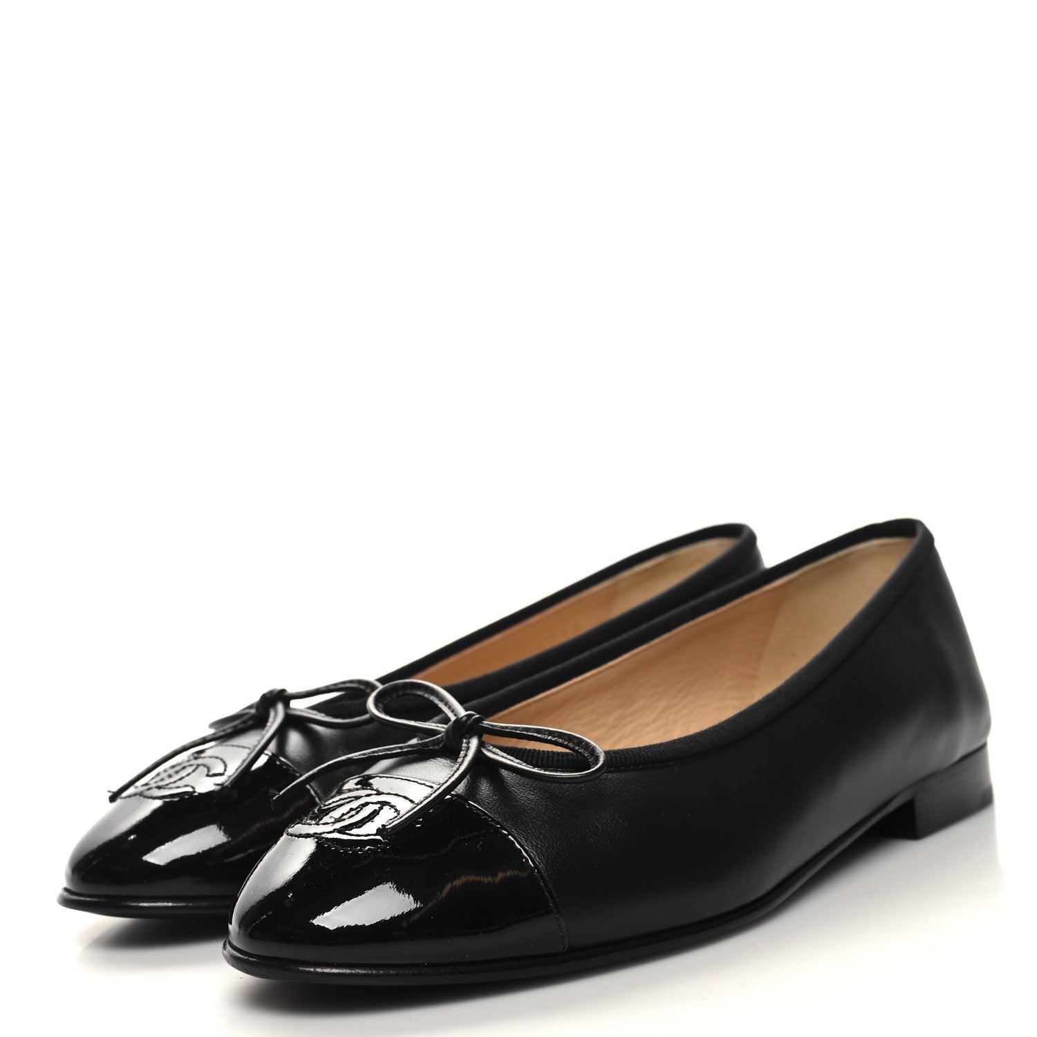 Chanel Lambskin Patent CC Cap Toe Ballerina Flats 36.5 Black 2 of 8
