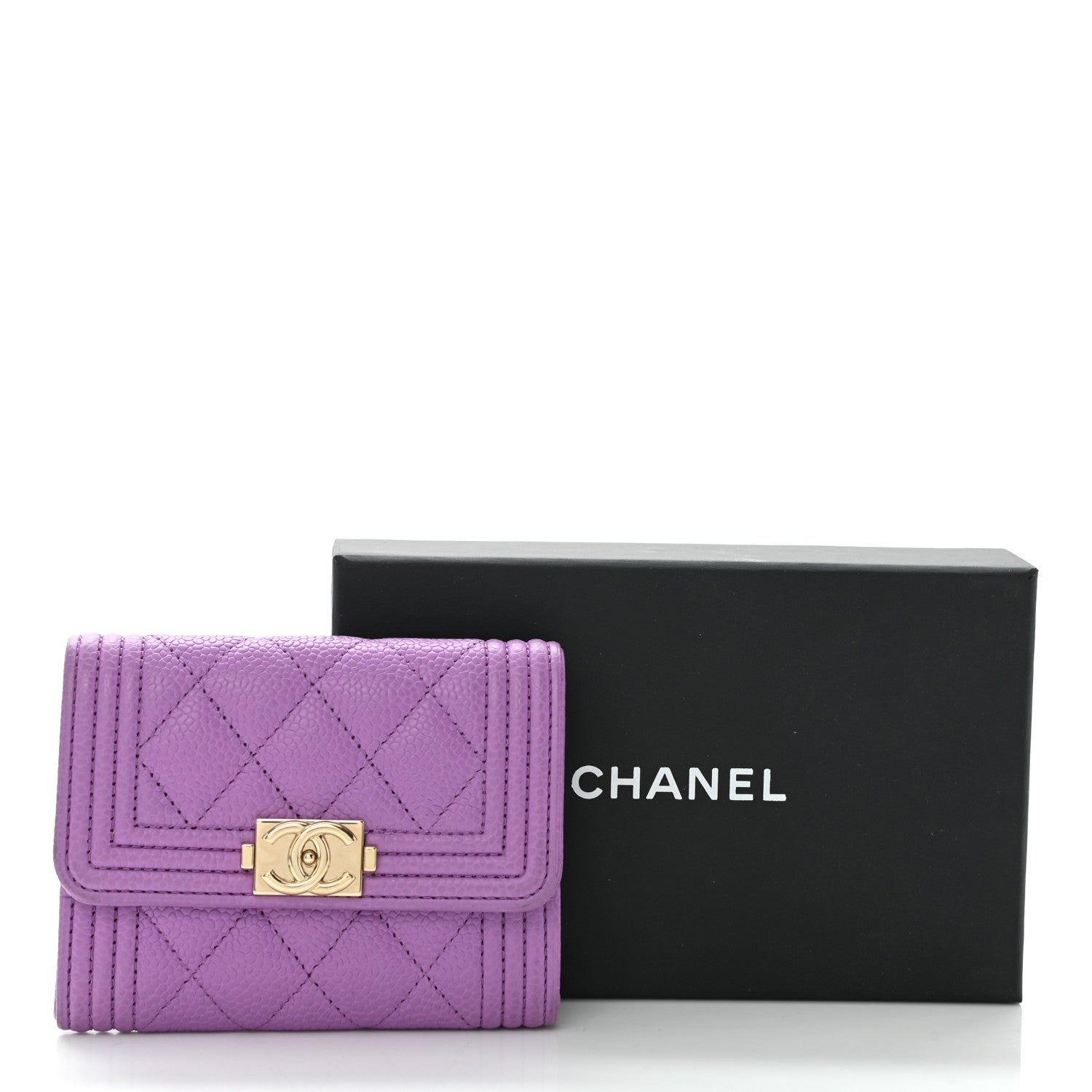 Chanel Caviar Quilted Boy Flap Card Holder Purple 10 of 10