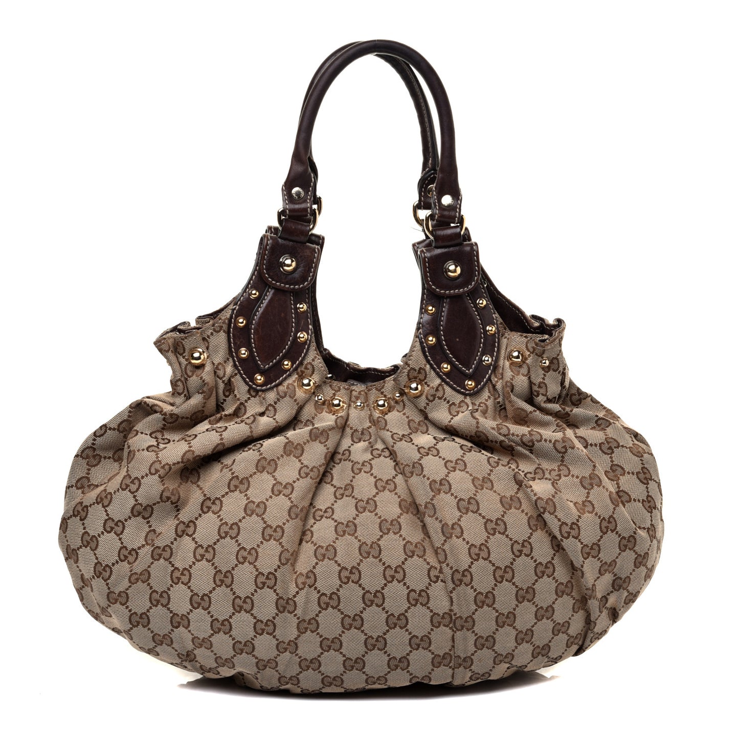 Monogram Studded Medium Pelham Shoulder Bag Dark Brown