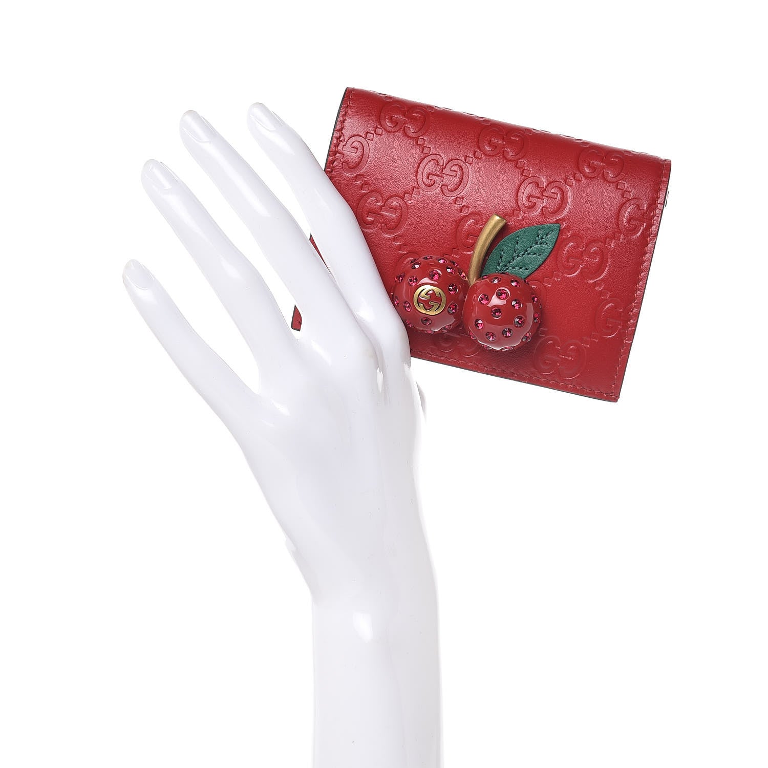 Gucci Guccissima Cherries Card Case Wallet Hibiscus Red 2 of 9