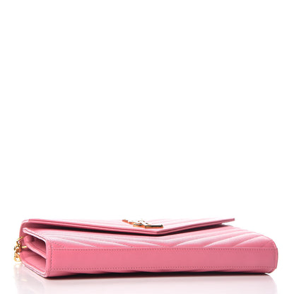 Saint Laurent Grain De Poudre Matelasse Chevron Monogram Chain Wallet Indian Pink 4 of 10