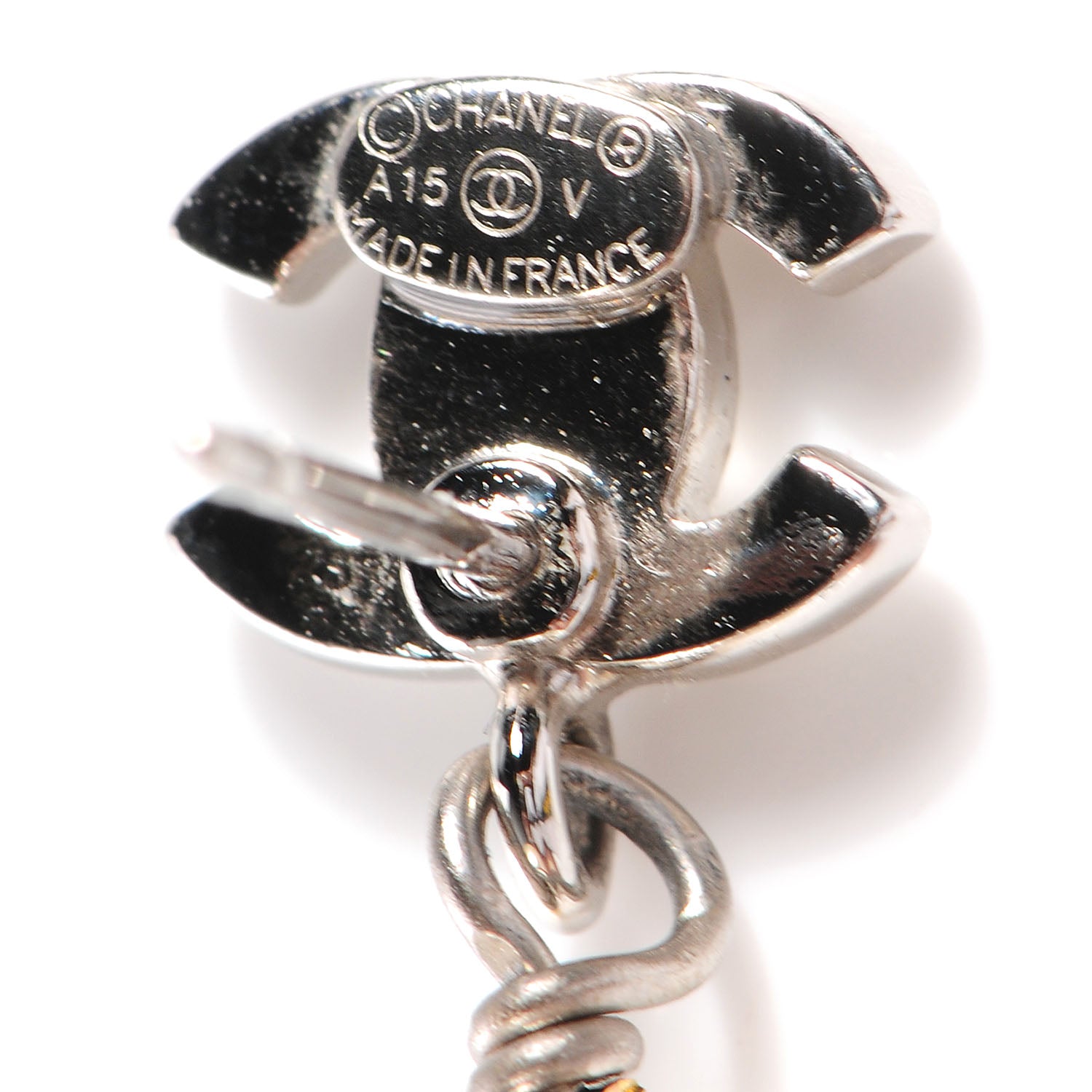 Chanel Crystal CC Pearl Dangle Earrings Silver 4 of 5