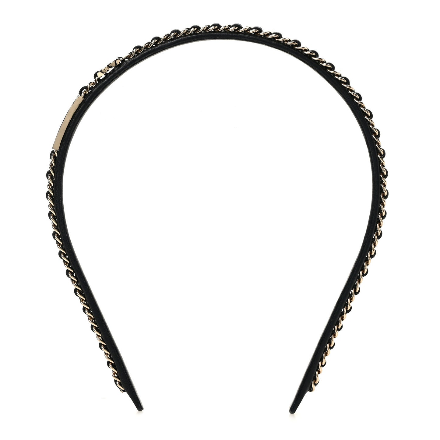 Metal Lambskin Chain CC Headband Black Gold