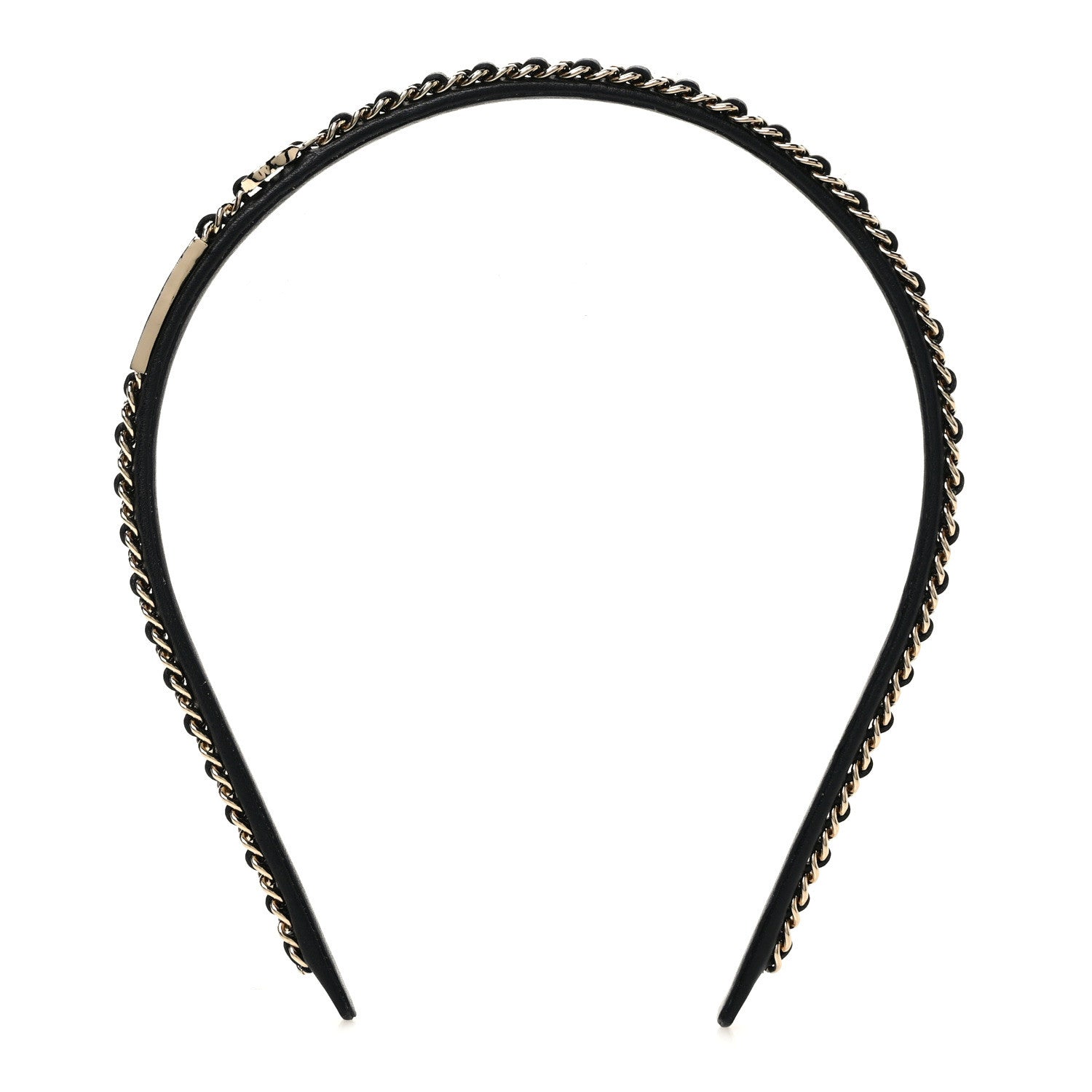 Chanel Metal Lambskin Chain CC Headband Black Gold 1 of 6