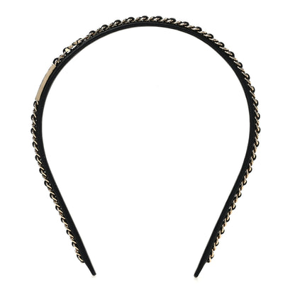 Chanel Metal Lambskin Chain CC Headband Black Gold 1 of 6