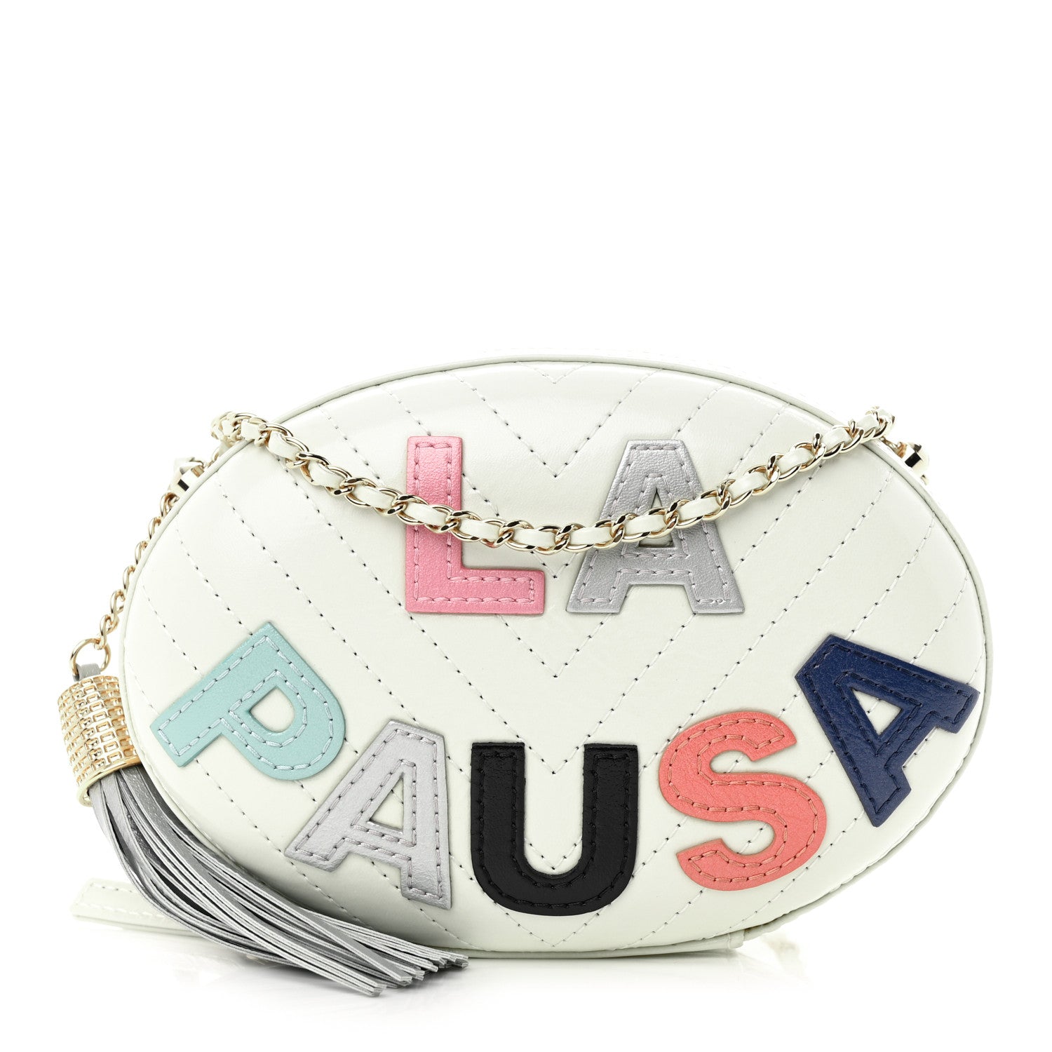 Chanel Embroidered Lambskin Chevron Quilted La Pausa Evening Bag White 1 of 10
