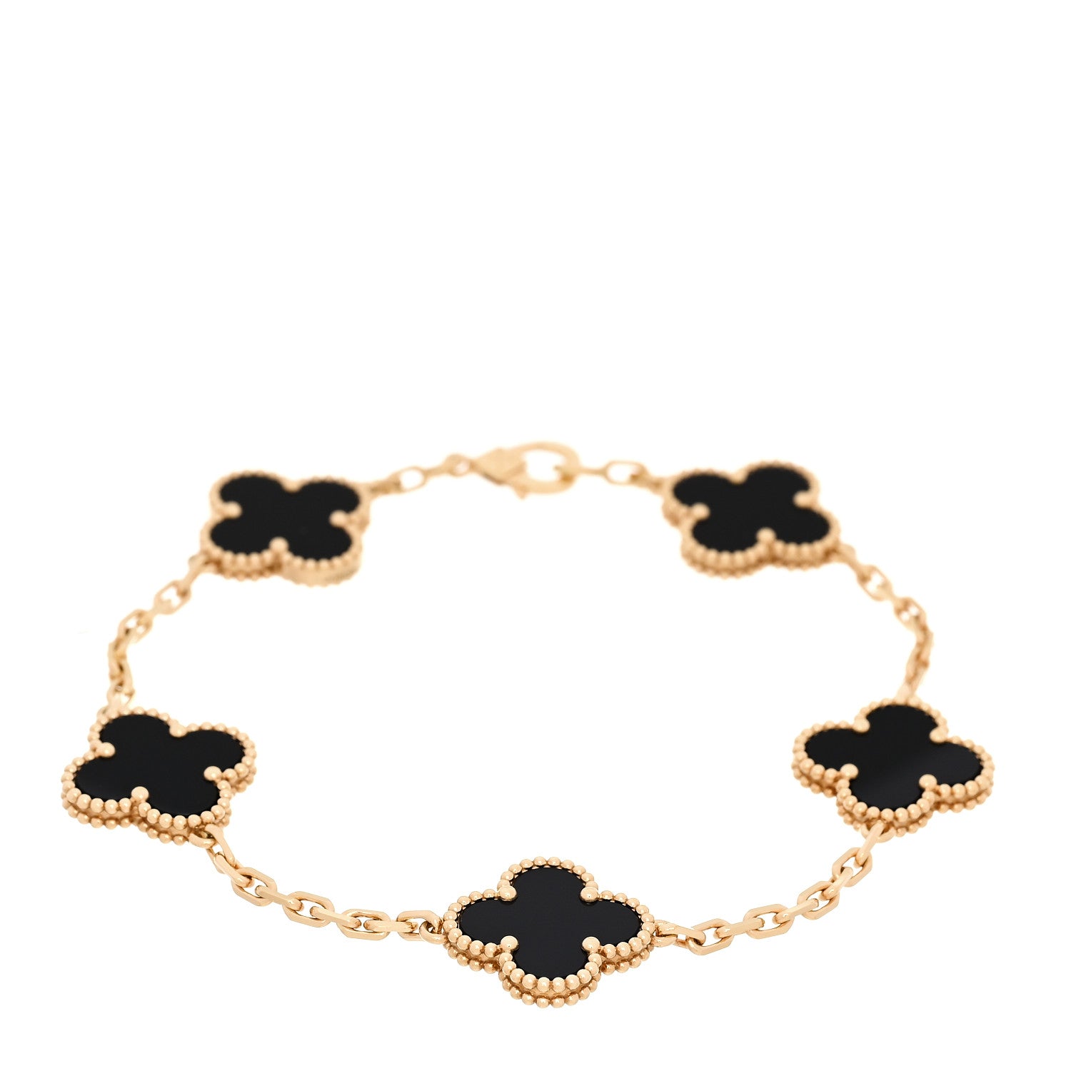 Van Cleef & Arpels 18K Yellow Gold Black Onyx 5 Motifs Vintage Alhambra Bracelet 1 of 7