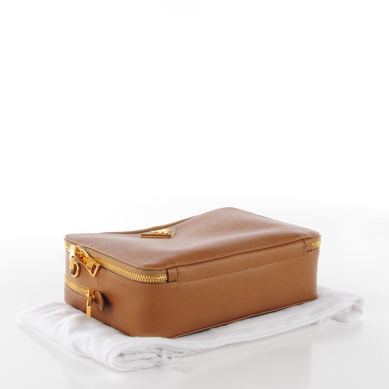 Prada Saffiano Lux Large Zip Crossbody Bag Caramel 4 of 10
