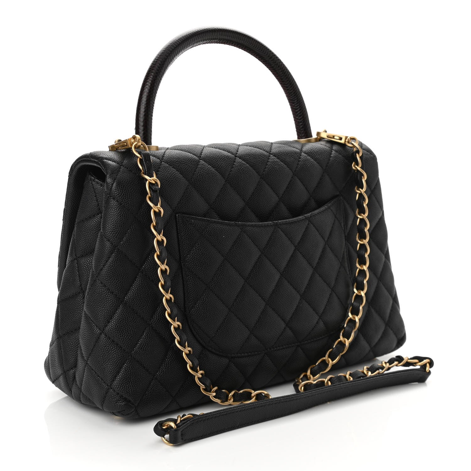 Chanel Caviar Lizard Embossed Quilted Small Coco Handle Flap Black 3 of 11