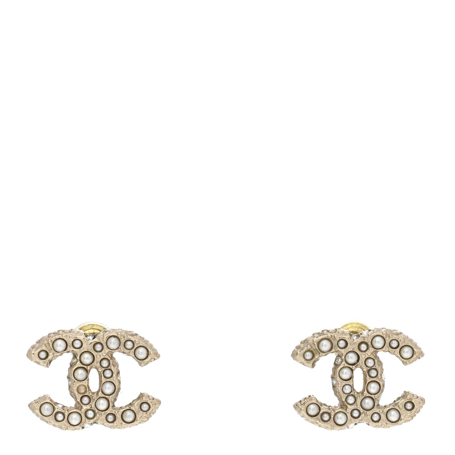 Pearl Crystal CC Earrings Light Gold