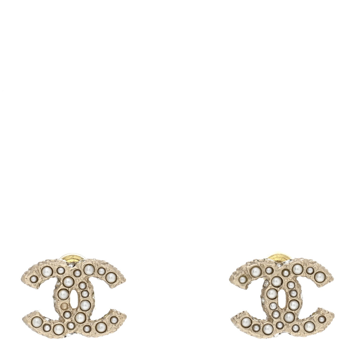 Chanel Pearl Crystal CC Earrings Light Gold 1 of 4