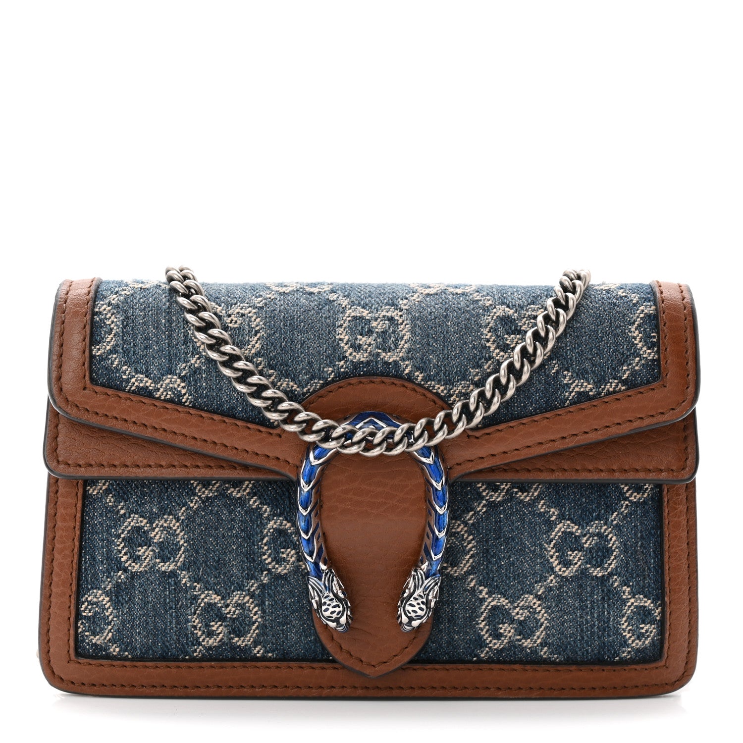Gucci New Denim GG Monogram Dollar Calfskin Enamel Super Mini Dionysus Shoulder Bag Blue Tea Cuir Epilog Electric Blue 1 of 17