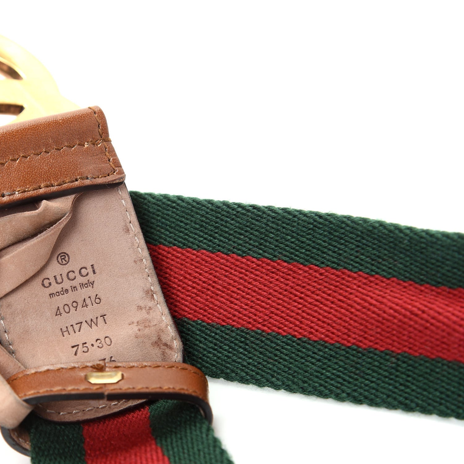 Gucci Nylon Calfskin Double G Web 40mm Belt 75 30 Green Red Cuir 7 of 8
