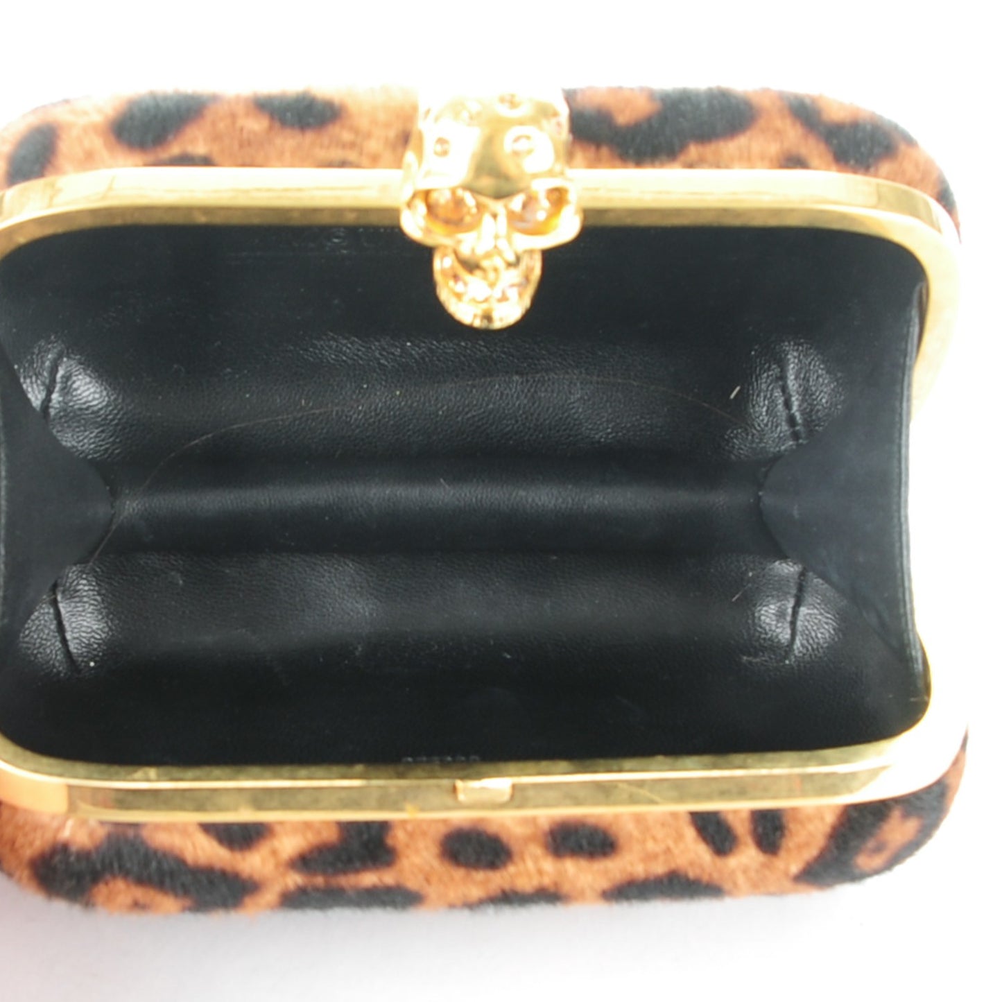 Leopard Print Calf Hair Skull Box Clutch