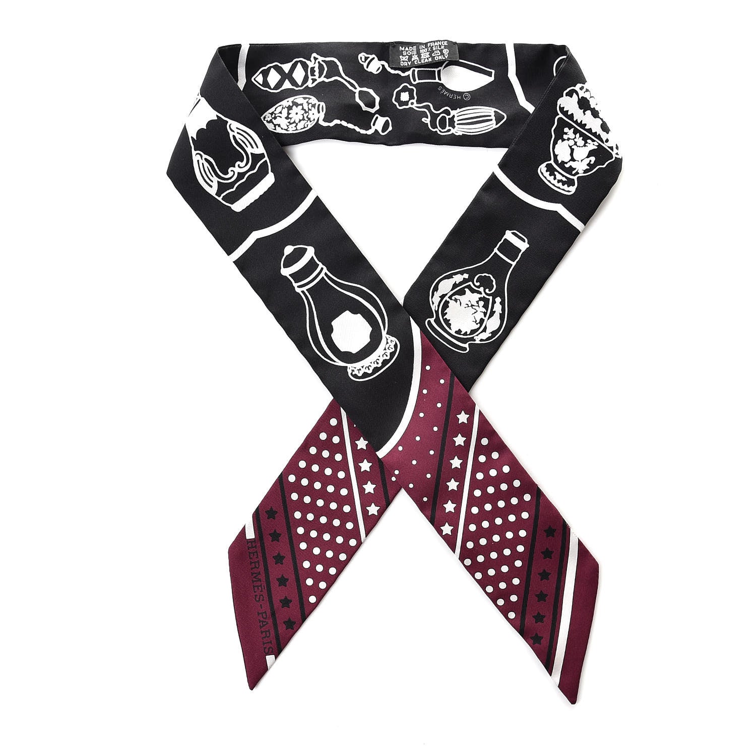 Hermes Silk Les Flacons Bandana Twilly Prune Black White 1 of 8