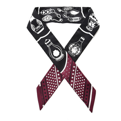 Hermes Silk Les Flacons Bandana Twilly Prune Black White 1 of 8