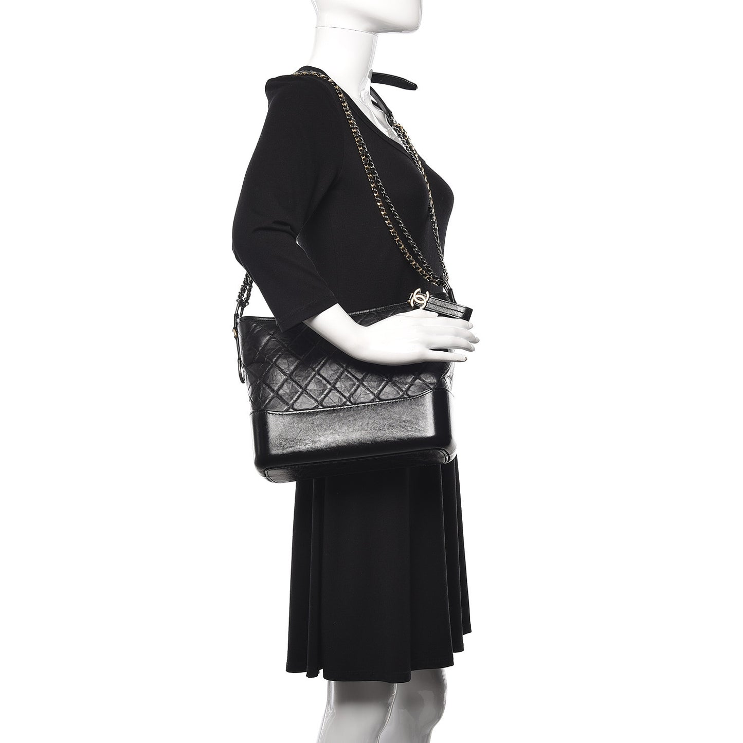 Aged Calfskin Quilted Medium Gabrielle Hobo Black