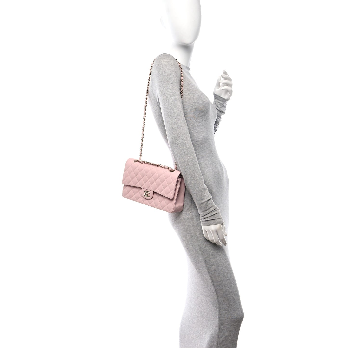 Caviar Quilted Medium Double Flap Light Pink