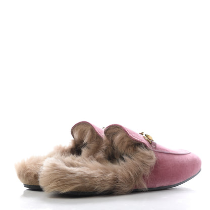 Gucci Velvet Fur Mens Princetown Slippers 6 Pink 4 of 8