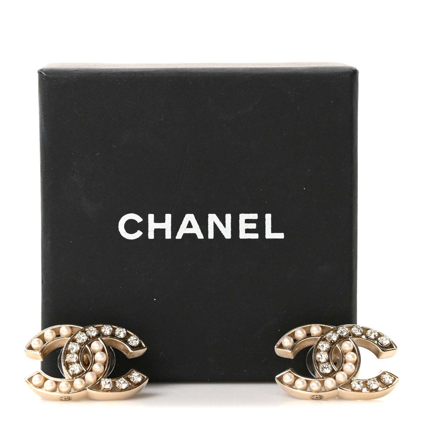 Pearl Crystal CC Earrings Gold