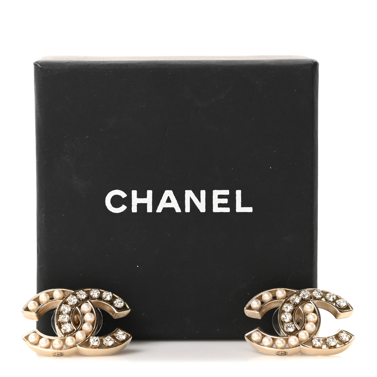 Chanel Pearl Crystal CC Earrings Gold 5 of 5