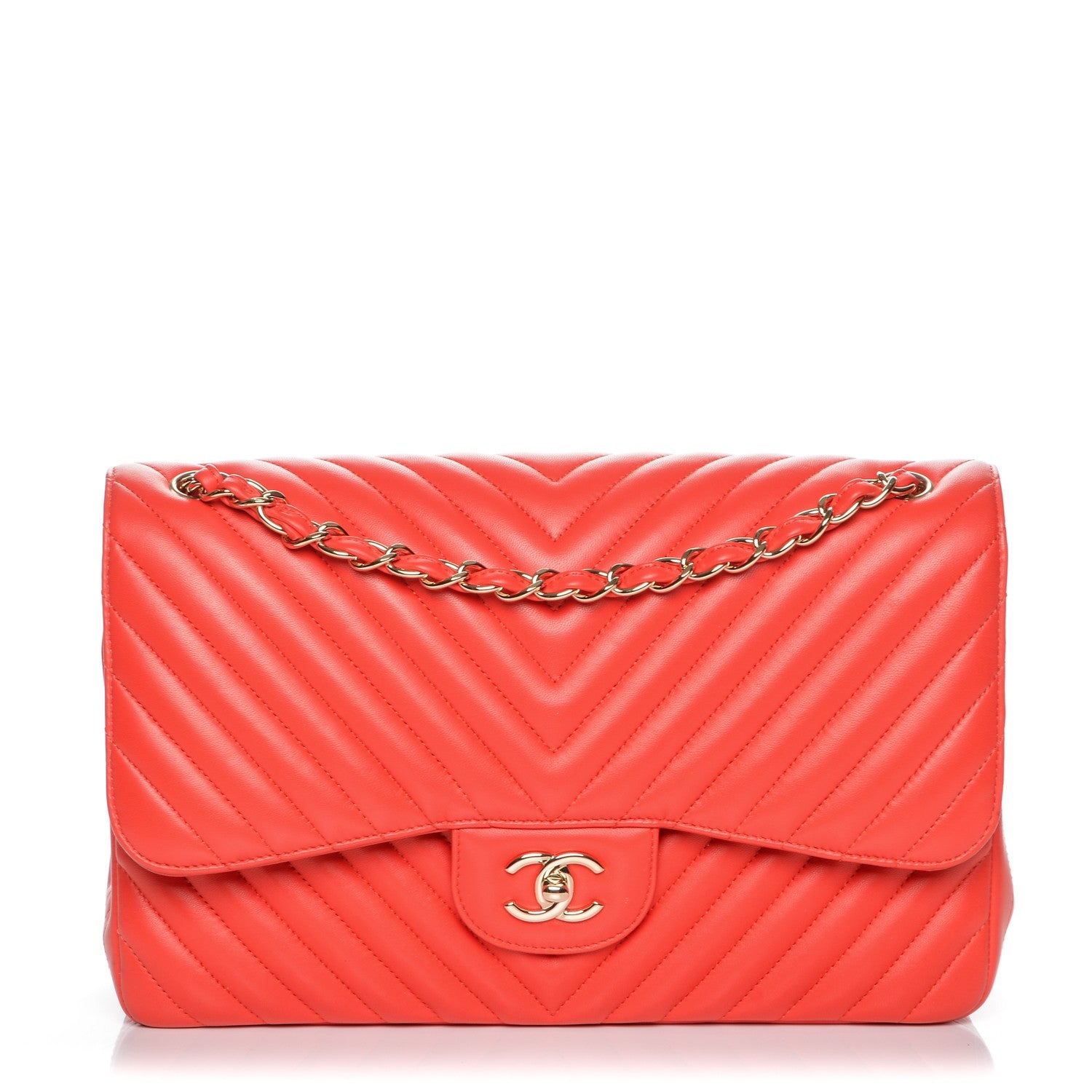 Chanel Lambskin Chevron Quilted Jumbo Double Flap Red 1 of 7