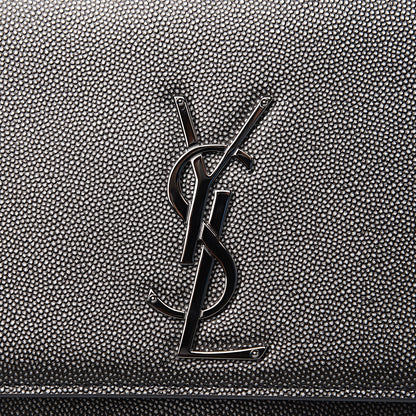 Saint Laurent Metallic Grain De Poudre Medium Classic Monogram Kate Satchel Dark Lead 9 of 10