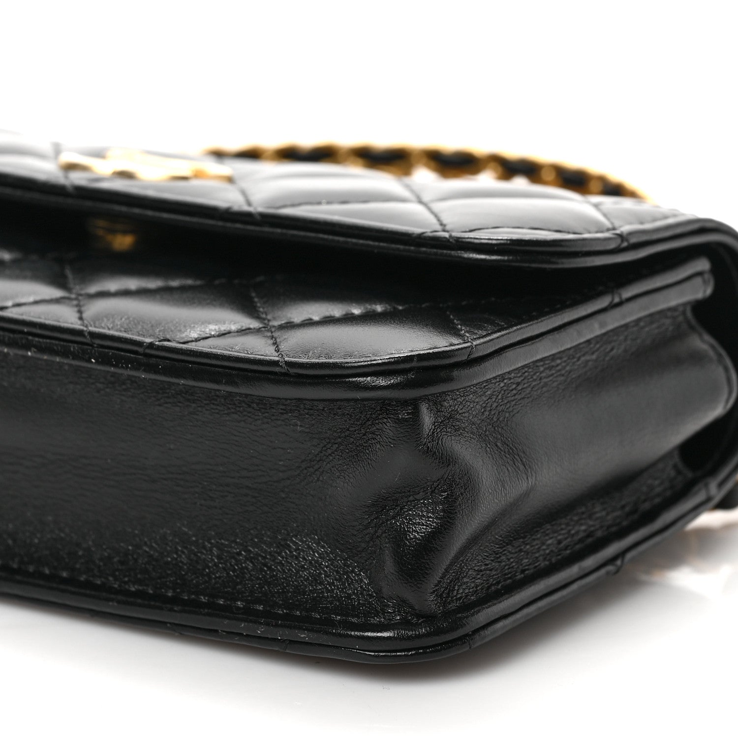 Chanel Shiny Calfskin Quilted Top Handle Flap Phone Holder With Chain Black 10 of 11