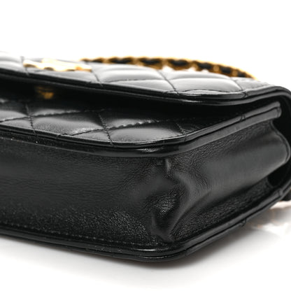 Chanel Shiny Calfskin Quilted Top Handle Flap Phone Holder With Chain Black 10 of 11