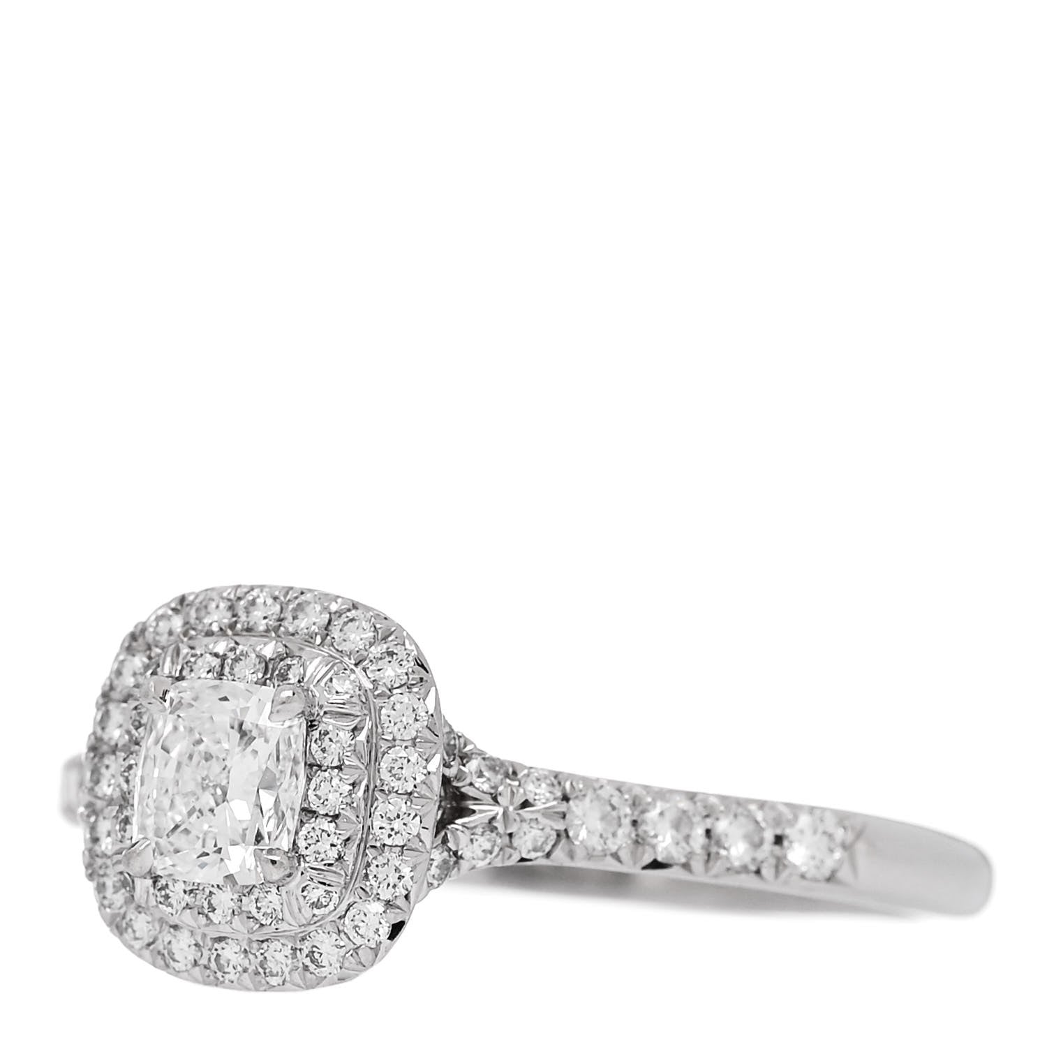 Tiffany Platinum Diamond .38ct Soleste Cushion Cut Double Halo Engagement Ring 54 7 3 of 7