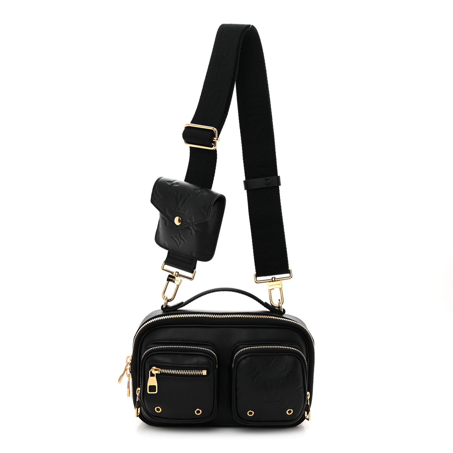 Calfskin Monogram Embossed Utility Crossbody Black