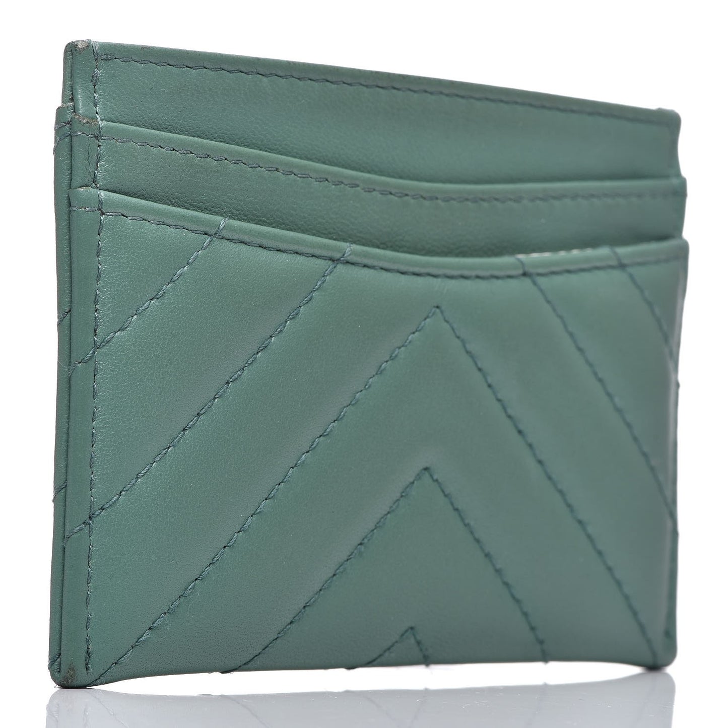 Lambskin Chevron Quilted Card Holder Green