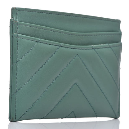 Chanel Lambskin Chevron Quilted Card Holder Green 3 of 9