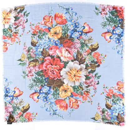 Gucci Wool Josephine Square Shawl Sky Blue Pink 1 of 4
