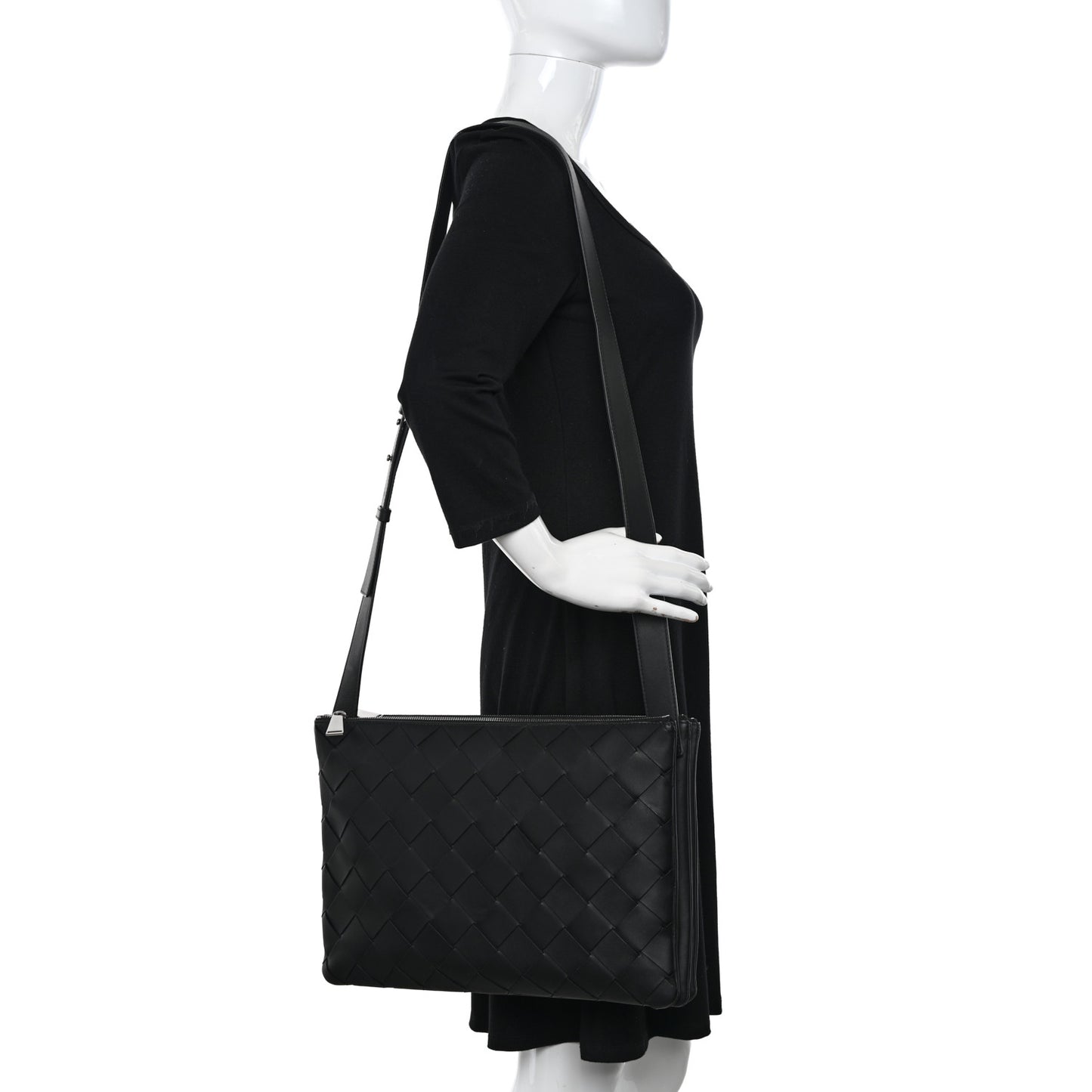 Nappa Intrecciato Triple Zip Messenger Bag Black