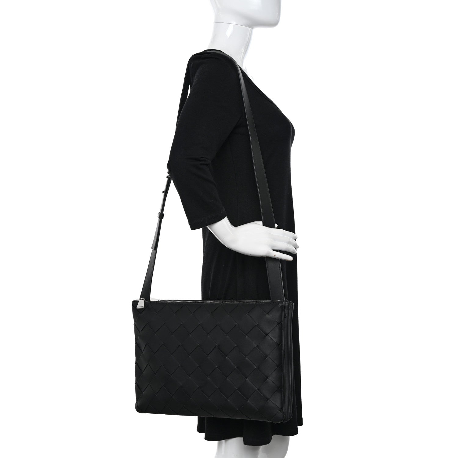 Bottega Veneta Nappa Intrecciato Triple Zip Messenger Bag Black 2 of 15