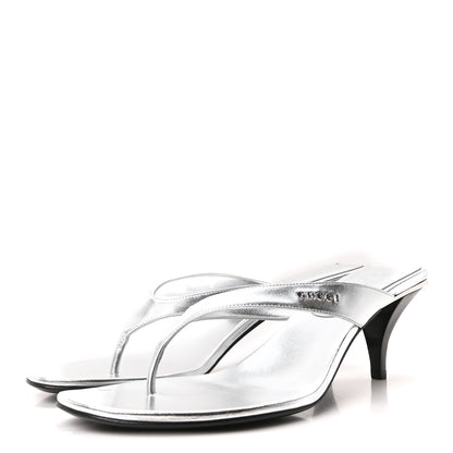 Gucci Nappa Silk Vittoria Thong Sandals 40.5 Silver 4 of 9