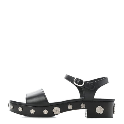 Chanel Calfskin Camellia Platform Sandals 37.5 Black 1 of 8