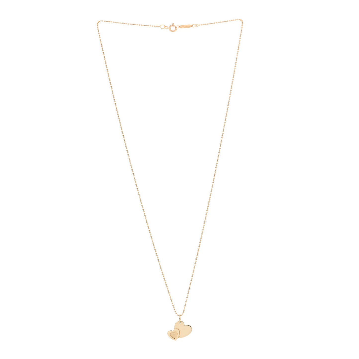 18K Yellow Gold Sweet Double Heart Pendant Necklace