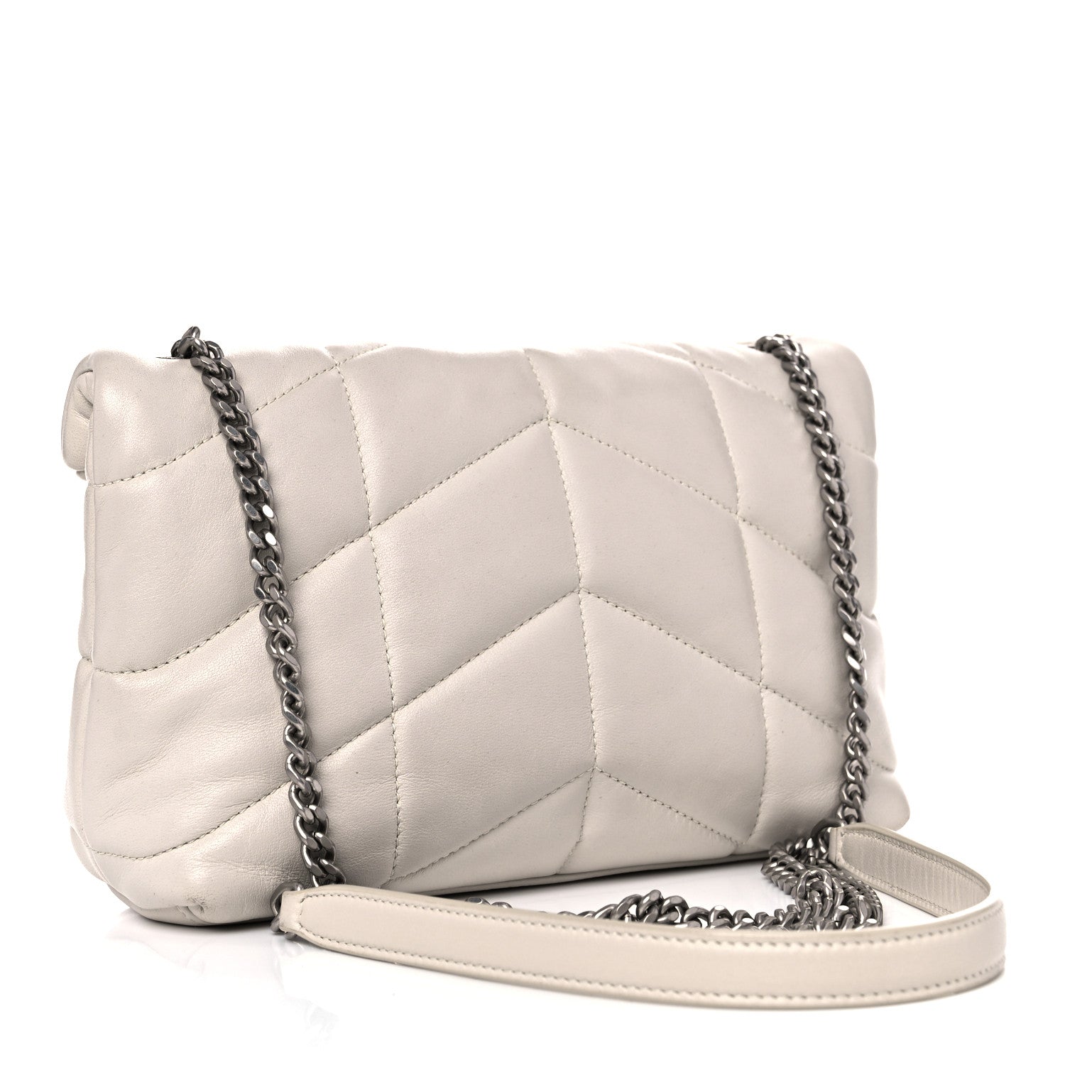 Saint Laurent Lambskin Quilted Toy Loulou Puffer Monogram Chain Satchel Crema Soft 3 of 18