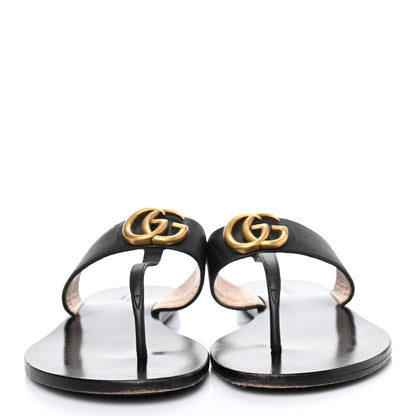 Gucci Calfskin GG Marmont Thong Sandals 38.5 Black 2 of 7