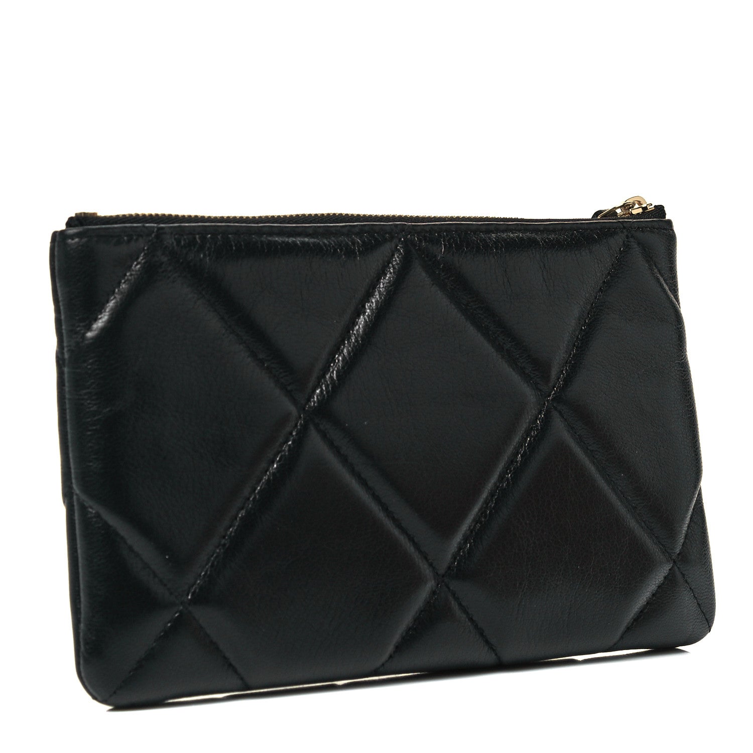Chanel Shiny Goatskin Quilted Small Chanel 19 Pouch Black 3 of 7